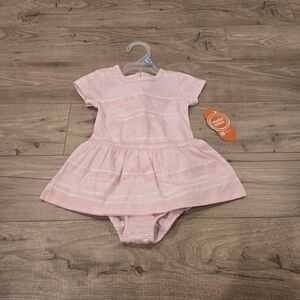 NWT baby girls cotton candy pink striped short sleeve dress & bloomers size 3-6M
